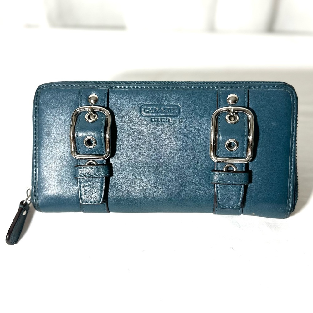 Vintage Leather Coach Double Pouch Zip Around Accordion Wallet